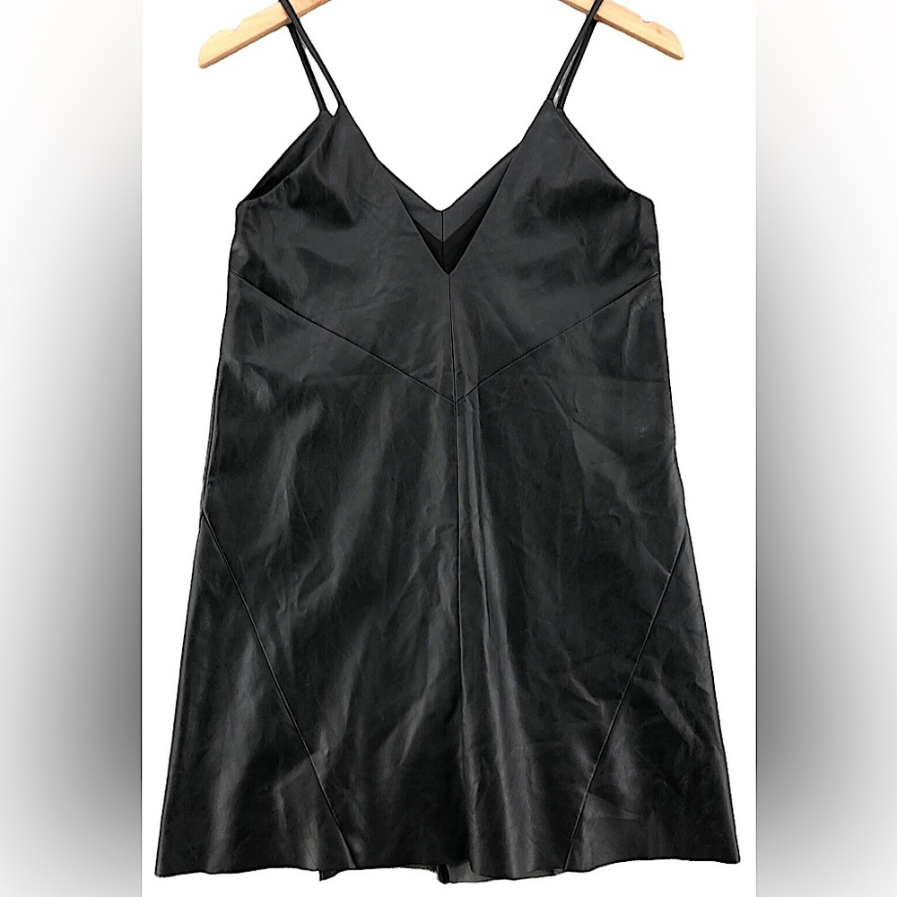 H&M v-neck faux leather cami shift mini dress
